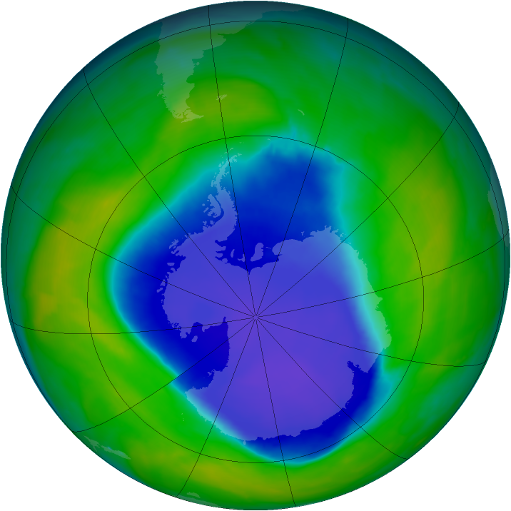 Antarctic ozone map for 09 November 2008